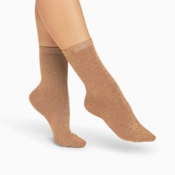 Vanessa Wu Chaussettes | Chaussettes Quinn Camel Et Or Paillete