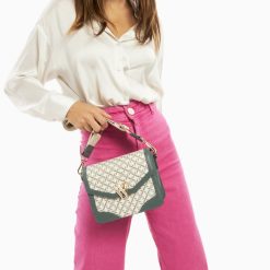 Vanessa Wu Sacs | Petit Sac Cartable Karen Vert A Toile Monogramme