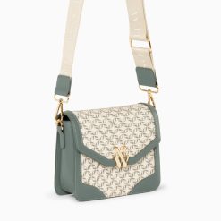 Vanessa Wu Sacs | Petit Sac Cartable Karen Vert A Toile Monogramme