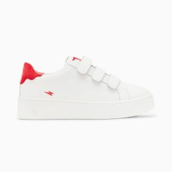 Vanessa Wu Sneakers | Baskets Mini Eclair Solange Blanc Et Rouge A Scratchs