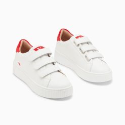 Vanessa Wu Sneakers | Baskets Mini Eclair Solange Blanc Et Rouge A Scratchs