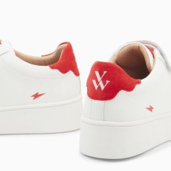 Vanessa Wu Sneakers | Baskets Mini Eclair Solange Blanc Et Rouge A Scratchs