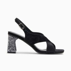 Vanessa Wu Sandales A Talon, Compensees | Sandales Milan Noires A Brides Croisees Et Talon Argent Paillete