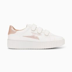 Vanessa Wu Sneakers | Baskets Eclair Eva Blanc Et Rose Gold Serpent A Scratchs