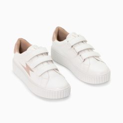 Vanessa Wu Sneakers | Baskets Eclair Eva Blanc Et Rose Gold Serpent A Scratchs