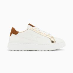 Vanessa Wu Sneakers | Baskets Eclair Romane Blanc Et Camel A Lacets