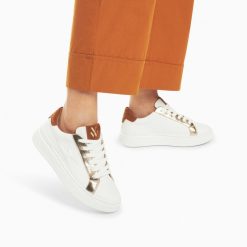 Vanessa Wu Sneakers | Baskets Eclair Romane Blanc Et Camel A Lacets