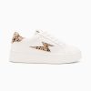 Vanessa Wu Sneakers | Baskets Eclair Tiff Blanc Et Beige Imprime Guepard A Lacets