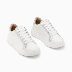 Vanessa Wu Sneakers | Baskets Eclair Romane Blanc Et Argent A Lacets