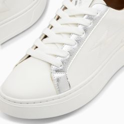 Vanessa Wu Sneakers | Baskets Eclair Romane Blanc Et Argent A Lacets