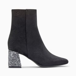 Vanessa Wu Bottines | Bottines New York Noires A Talon Paillete Argent