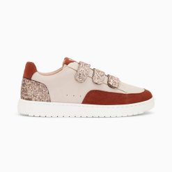 Vanessa Wu Sneakers | Baskets Paloma Nude Et Marron A Scratchs Glitter