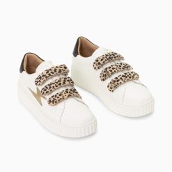 Vanessa Wu Sneakers | Baskets Eclair Maggie Blanc Et Or A Scratchs Leopard