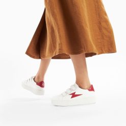 Vanessa Wu Sneakers | Baskets Eclair Elsa Blanc Et Rouge Croco A Scratchs