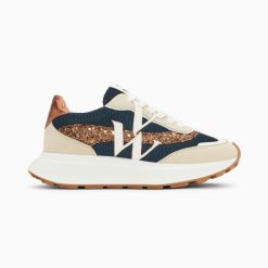 Vanessa Wu Sneakers | Baskets Monogramme Ines Marine Et Bronze A Semelle Oversize