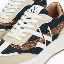 Vanessa Wu Sneakers | Baskets Monogramme Ines Marine Et Bronze A Semelle Oversize