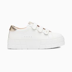 Vanessa Wu Sneakers | Baskets Angela Blanc Et Or Serpent A Plateforme