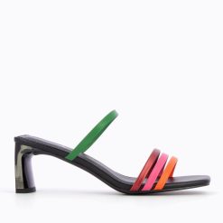 Vanessa Wu Sandales A Talon, Compensees | Mules Gaetane Noires A Brides Multicolores