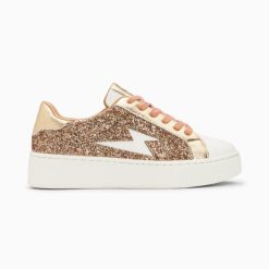 Vanessa Wu Sneakers | Baskets Eclair Elise Rose Gold Paillete A Lacets