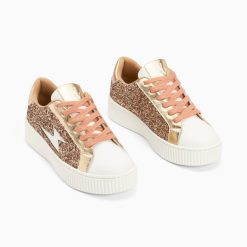 Vanessa Wu Sneakers | Baskets Eclair Elise Rose Gold Paillete A Lacets