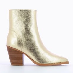 Vanessa Wu Bottines | Bottines A Talon Julia Or Effet Texture