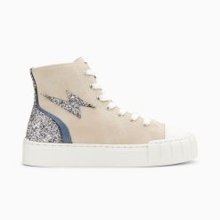 Vanessa Wu Sneakers | Baskets Eclair Mucella Montantes Beige Et Argent Glitter