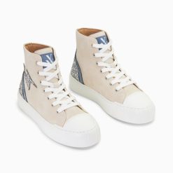 Vanessa Wu Sneakers | Baskets Eclair Mucella Montantes Beige Et Argent Glitter