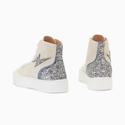 Vanessa Wu Sneakers | Baskets Eclair Mucella Montantes Beige Et Argent Glitter