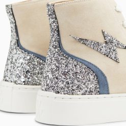 Vanessa Wu Sneakers | Baskets Eclair Mucella Montantes Beige Et Argent Glitter