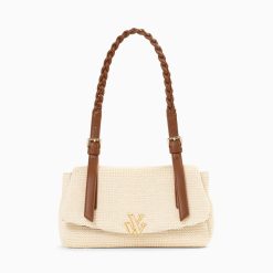 Vanessa Wu Sacs | Sac Baguette Isaline En Raphia Beige Clair A Anse Tressee