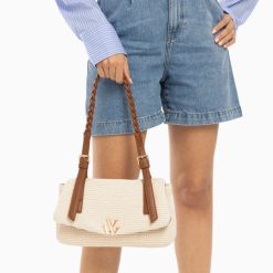 Vanessa Wu Sacs | Sac Baguette Isaline En Raphia Beige Clair A Anse Tressee