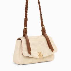 Vanessa Wu Sacs | Sac Baguette Isaline En Raphia Beige Clair A Anse Tressee