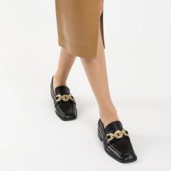 Vanessa Wu Mocassins, Derbies, Ballerines | Mocassins Denise Noirs A Chaine Or Multi-Maillons