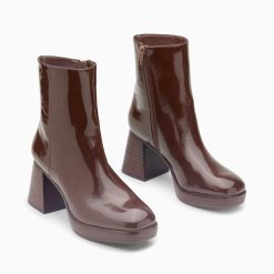 Vanessa Wu Bottines | Bottines Marina Marron A Plateforme Et Talon Bois