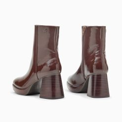 Vanessa Wu Bottines | Bottines Marina Marron A Plateforme Et Talon Bois