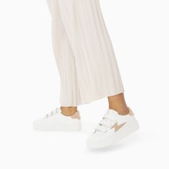 Vanessa Wu Sneakers | Baskets Eclair Vicky Blanc Et Beige A Scratchs