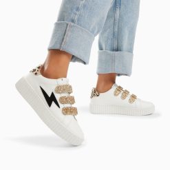 Vanessa Wu Sneakers | Baskets Eclair Angela Blanc Et Zebre A Scratchs Or