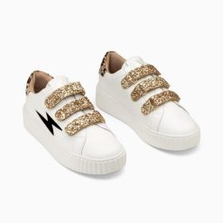 Vanessa Wu Sneakers | Baskets Eclair Angela Blanc Et Zebre A Scratchs Or