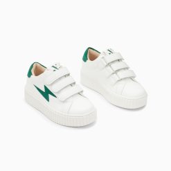 Vanessa Wu Sneakers | Baskets Eclair Mini Vicky Blanc Et Vert Sapin A Scratchs