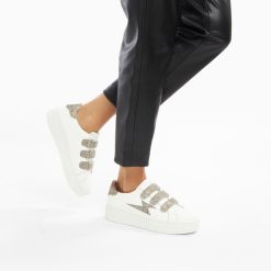 Vanessa Wu Sneakers | Baskets Eclair Jane Blanches En Cuir A Scratchs Anthracite