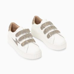 Vanessa Wu Sneakers | Baskets Eclair Jane Blanches En Cuir A Scratchs Anthracite