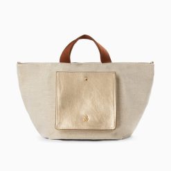 Vanessa Wu Sacs | Cabas Iris Beige A Pochette Or