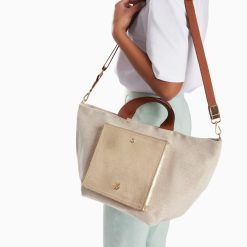 Vanessa Wu Sacs | Cabas Iris Beige A Pochette Or