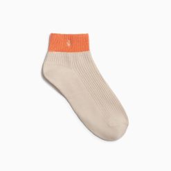 Vanessa Wu Chaussettes | Chaussettes Courtes Lia Beige Et Orange Cotelees