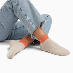 Vanessa Wu Chaussettes | Chaussettes Courtes Lia Beige Et Orange Cotelees