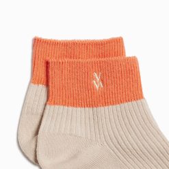 Vanessa Wu Chaussettes | Chaussettes Courtes Lia Beige Et Orange Cotelees