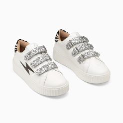 Vanessa Wu Sneakers | Baskets Eclair Angela Blanc Et Zebre A Scratchs Argent