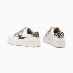 Vanessa Wu Sneakers | Baskets Eclair Angela Blanc Et Zebre A Scratchs Argent