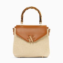 Vanessa Wu Sacs | Sac A Main Gwenaelle Camel A Anse En Faux Bambou