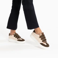 Vanessa Wu Sneakers | Baskets Marie Beige Et Kaki A Scratchs